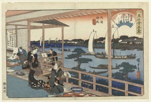 Restaurant Kawachiya in Yanagibashi, Ryogoku door Hiroshige (I) , Utagawa
