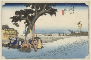 Theehuis in de buitenlucht in Fukuroi door Hiroshige (I) , Utagawa