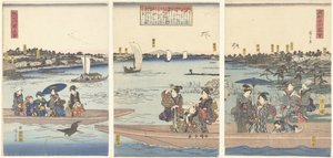 Veerboten op de Sumida rivier door Hiroshige (I) , Utagawa