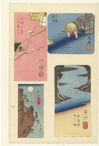 Vier harimaze van beroemde plaatsen door Hiroshige (I) , Utagawa