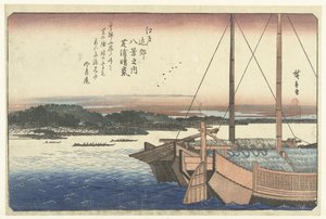 Zonsondergang bij het strand van Shiba door Hiroshige (I) , Utagawa