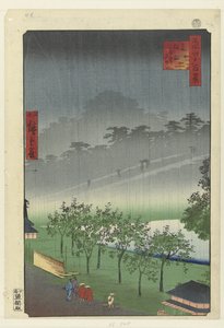 Avondregen in de paulownia groeve te Akasaka door Hiroshige (II) , Utagawa