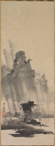 Berg en Rivier in Storm door Hirowatari Setsuzan
