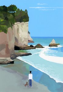 Vredige kust met golven en kliffen door Hiroyuki Izutsu