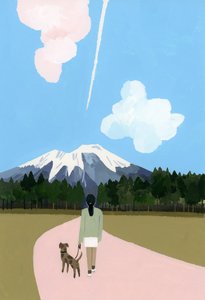 Wandeling met hond en vliegtuigwolk door Hiroyuki Izutsu