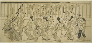 Een parade van courtisanes door Hishikawa Moronobu