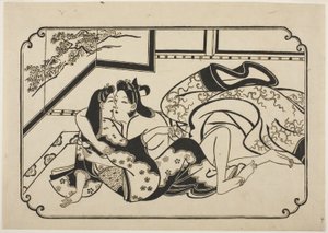 Flirtende geliefden door Hishikawa Moronobu