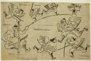 De Tengu-koning die zijn Leerlingen Trainde door Hishikawa Moronobu