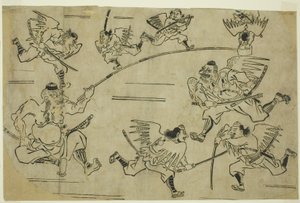 De Tengu-koning traint zijn leerlingen, ca.1690 door Hishikawa Moronobu