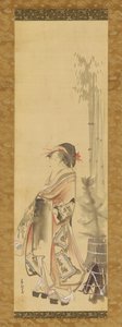 Meisje speelt battledore en shuttlecock, 1615-1868 door Hishikawa Sori