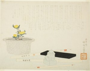 Pot Adonis met Schrijfbenodigdheden door Hishikawa Sori III