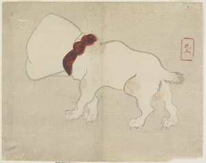 Hond met zak over zijn hoofd, ca. 1830