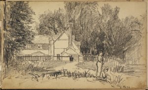 Huis en twee figuren door Homer Dodge Martin