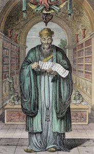 Kong-Fu-Tse, of Confucius, de beroemdste filosoof van China, gegraveerd door Henry Fletcher (fl.1729)