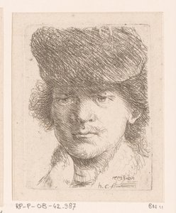 Portret van Rembrandt met hoge muts door Honoré Coussin