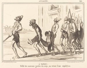 In Napels: Defilé van... lijfwachten... door Honoré Daumier