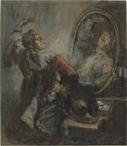 Acteur die poseert voor een spiegel door Honoré Daumier