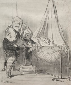 Actualiteiten: Beslist, ze is erg ziek!... door Honoré Daumier