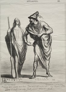 Actualiteiten, plaat 181: Wat denk je wel! Neem mijn arm, 1866 door Honoré Daumier