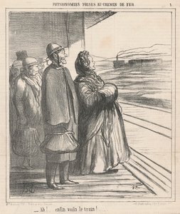Ah! Eindelijk is daar de trein! ... door Honoré Daumier