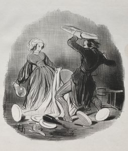 Ah! Je denkt dat je vrouw niet genoeg voor je zorgt, schurk... door Honoré Daumier