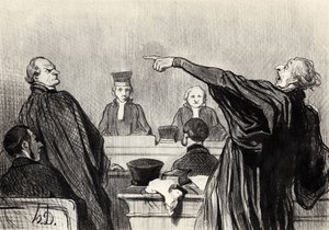 Een advocaat die duidelijk volledig overtuigd is... Uit de serie Les gens de justice door Honoré Daumier