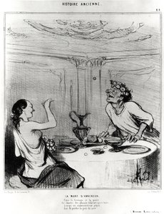 Oude geschiedenis: de dood van Anacreon, karikatuur ter illustratie van een fragment uit de badine werken van Jacques-Benigne Bossuet: 