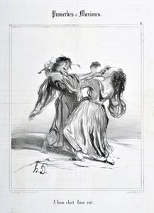 Kunstwerk door Honore Daumier (1808-1879). Charivari dateert uit 1840: Serie PROVERBES ET MAXIMES A bon chat bon rat MUSEE DES BEAUX ARTS - PALAIS LONGCHAMP, MARSEILLE door Honoré Daumier