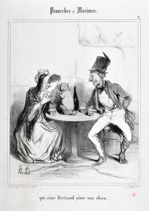 Werk van Honore Daumier (1808-1879). Charivari dateert uit 1840: Serie PROVERBES ET MAXIMES qui aime Bertrand aime son chien MUSEE DES BEAUX ARTS - PALAIS LONGCHAMP, MARSEILLE
