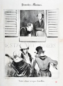 Werk van Honore Daumier (1808-1879). Charivari dateert uit 1840: Serie PROVERBES ET MAXIMES Belly starvation has no ears MUSEE DES BEAUX ARTS - PALAIS LONGCHAMP, MARSEILLE door Honoré Daumier