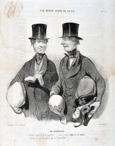 Kunstwerk door Honore Daumier (1808-1879). Charivari dateert uit 1845: Serie LES BEAUX DAYS DE LA VIE. In Carnaval -Laten we lachen en dansen! Ik zal teleurgesteld zijn zo slim! Beroemd! We kunnen je niet herkennen... MUSEUM VAN SCHONE KUNSTEN - PALEIS LON door Honoré Daumier