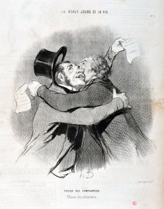 Kunstwerk door Honore Daumier (1808-1879). Charivari uit 1845: Serie LES BEAUX DAYS DE LA VIE. Fusie van bedrijven - Uitval van aandeelhouders. MUSEUM OF FINE ARTS - PALACE LONGCHAMP, MARSEILLE