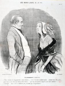Kunstwerk door Honore Daumier (1808-1879). Charivari uit 1845: Serie LES BEAUX DAYS DE LA VIE. Een artistieke verbintenis 