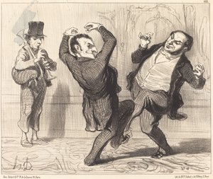 Gebonden door hun grootheid aan de oever van de Seine... door Honoré Daumier