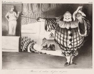 Laat het gordijn zakken, de klucht is gespeeld (uit: La Caricature no. 201, 11.09.1834) door Honoré Daumier