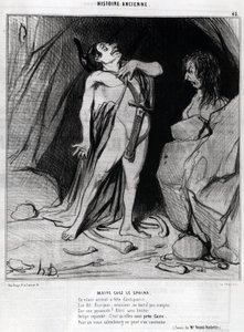 Cartoon door Honore Daumier over Oedipus en de Sfinx, -in "Charivari", 12 december door Honoré Daumier