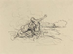 Centaur die een Vrouw Meeneemt door Honoré Daumier