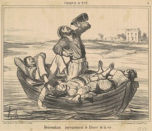 Vrolijk afdalend de rivier van het leven