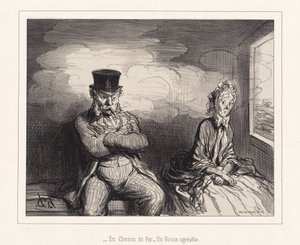 In de trein... een aangename buurman door Honoré Daumier