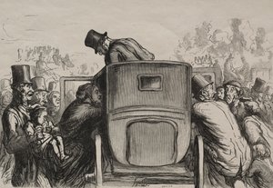 Exposition universelle: De vreemdeling vindt alle faciliteiten om naar zijn hotel terug te keren door Honoré Daumier