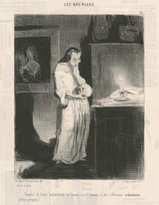 Humanitaire schrijfster die zich over de man buigt... door Honoré Daumier