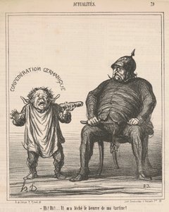 Hi! hi! ... Hij heeft de boter van mijn boterham gelikt door Honoré Daumier