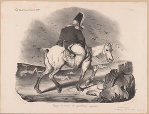 Karikatuur van Lodewijk Filips I, koning van Frankrijk te paard tussen de lijken door Honoré Daumier
