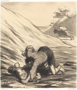De ezel en de twee dieven door Honoré Daumier