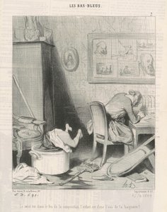 De moeder in het vuur van de compositie, het kind is in het water van het bad! door Honoré Daumier