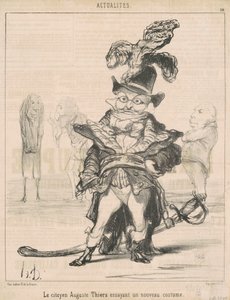 De burger... Thiers probeert een nieuw kostuum door Honoré Daumier
