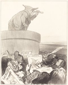 Le Constitutionnel die de politieke horizon aanschouwt door Honoré Daumier
