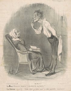 De echtgenoot. Bobonne, wil je mijn baard als nieuwjaarsgeschenk? door Honoré Daumier
