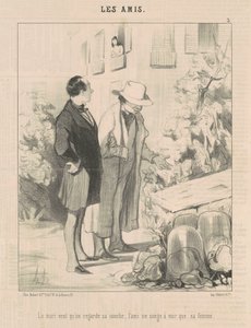 De echtgenoot wil dat men naar zijn bed kijkt... door Honoré Daumier