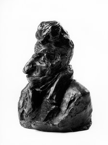 De bustes van de Celebrites du Juste Milieu. Karikatuur door Jean Auguste Chevandier de Valdrome, afgevaardigde en paar van Frankrijk. De domme. Beeldhouwwerk door Honore Daumier, 19e eeuw